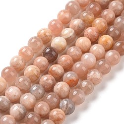 Runde natürliche sunstone Perlen Stränge, 6 mm, Bohrung: 1 mm, ca. 62 Stk. / Strang, 15.4 Zoll