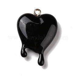 Pendentifs en résine opaque, avec boucles en fer plaqué or clair, charme coeur fondant, noir, 30x21x6.5mm, Trou: 2mm