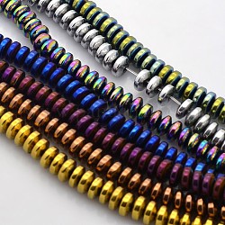 Electroplate Non-magnetic Synthetic Hematite Rondelle Beads Strands, Mixed Color, 6x3mm, Hole: 1mm, about 140pcs/strand, 15.7 inch