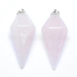 Naturelle quartz rose a pendentifs, avec les accessoires en laiton, balle, platine, 38.5x16x14.5mm, Trou: 5x8mm