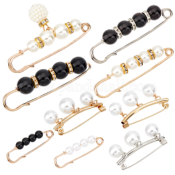 Gorgecraft 9 pièces 9 styles alliage broches de sécurité en strass, avec des perles rondes en plastique imitation perle, couleur mixte, 1pc / style