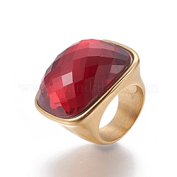 Ионное покрытие (ip) 304 кольцо на палец из нержавеющей стали, С граненым стеклом, красные, Размер 6~9, 16~19 мм