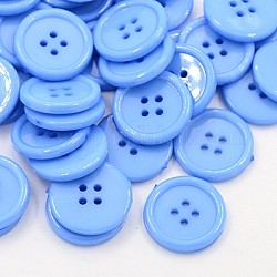 Boutons acryliques de couture, boutons de chemise en plastique pour la conception de costumes, 4-trou, teinte, plat rond, bleuet, 20x2.5mm, Trou: 1mm