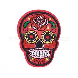 Компьютеризированная вышивка ткань железа на патчи, аксессуары для костюма, аппликация, Сахарный череп, для Мексики праздник день мертвых, красные, 72.2x53x1.9 мм