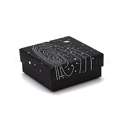 Boîtes à bijoux en carton, avec tapis éponge noir, pour emballage cadeau bijoux, carré avec motif galaxie, noir, 7.25x7.25x3.15 cm