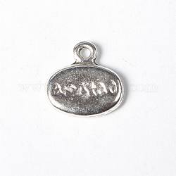 Antique Silver Tone Tibetan Silver Message Pendants, Oval with Word Amistad, Lead Free and Cadmium Free, 12x12x3mm, Hole: 2mm