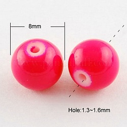 Painted Glass Bead Strands, Baking Paint, Round, Deep Pink, 8mm, Hole: 1.3~1.6mm, about 100pcs/strand, 31.4 inch