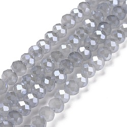 FilI di perline in vetro placcato, lustro di perla placcato, sfaccettato, rondelle, fumo bianco, 6x4.5~5mm, Foro: 1 mm, circa 85~88pcs/filo, 16.1~16.5 pollice (41~42 cm)