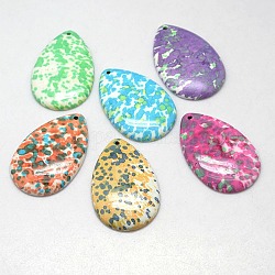 Synthetic Ocean White Jade Pendants, Dyed, Teardrop, Mixed Color, 47x30x7mm, Hole: 2mm
