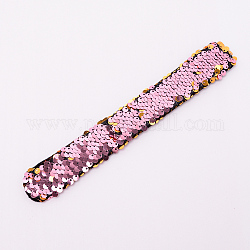 Bracelets sirène slap, Bracelets à paillettes avec breloque réversible bicolore, flamant, 214x28x5.5mm