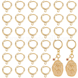 PandaHall Elite 30Pcs Brass Huggie Hoop Earring Findings, with Horizontal Loops, Real 24K Gold Plated, 14x11.5x1.5mm, Hole: 1mm, Pin: 0.5mm