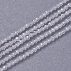Perles de zircon cubique, facette, ronde, blanc, 3x2.5~3mm, Trou: 0.3mm, Environ 114~141 pcs/chapelet, 15.1~16.4 pouce (38.4~41.8 cm)