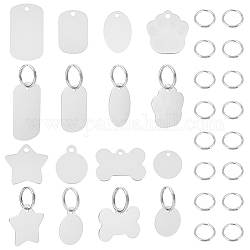 AHADERMAKER DIY Stamping Blank Tag Charm Keychain Making Kit, Including Rectangle & Star & Oval & Bone Aluminum Pendants, 304 Stainless Steel Keychain Clasp, Silver, 54Pcs/box