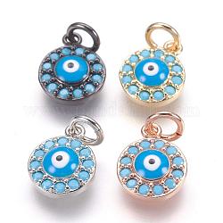 Brass Micro Pave Cubic Zirconia Charms, Evil Eye, Mixed Color, 11x9x3mm, Hole: 3mm