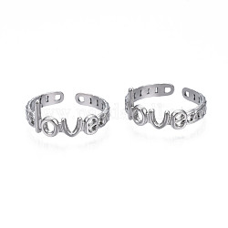 304 Stainless Steel Word Love Open Cuff Ring for Women, Stainless Steel Color, US Size 6 3/4(17.1mm)