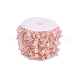 Catena di perline fatta a mano, con perle di quarzo rosa naturale e catenelle a forma di graffette in ottone, saldato, oro chiaro, link: 2x0.6x0.2 mm, gemma: 1~4x7~12x4~8 mm, circa 5m/rotolo