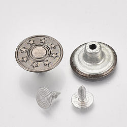 ジーンズ用の鉄製のボタンピン  服飾材料  スターの模様を持つフラットラウンド  ガンメタ色  17x7.5mm  穴：1.8mm  ピン：7.5x8mm  ノブ：2.5mm  2個/セット