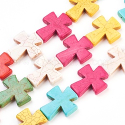 Synthetic Turquoise Beads Strands, Dyed, Cross, Mixed Color, 35x30x7mm, Hole: 1mm, about 98pcs/1000g
