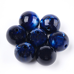 Perles acryliques, style de pierres fines imitation, ronde, bleu de Prusse, 19x18.5mm, Trou: 2mm, environ 115 pcs/500 g