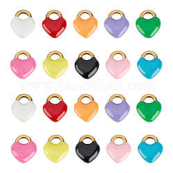 Unicraftale 20Pcs 10 Colors Vacuum Plating 304 Stainless Steel Charms, Enamelled Sequins, Lock, Mixed Color, 11x9.5x3.5mm, Hole: 3.5mm, 2pcs/color