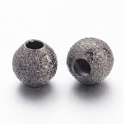 Латунные текстурированные бусины, круглые, металлический черный, Размер : диаметром около 4 мм , отверстие : 1 мм