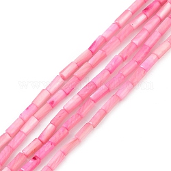 Fili di perline tinti in conchiglia naturale d'acqua dolce, colonna, perla rosa, 8x4mm, Foro: 0.8 mm, circa 46pcs/filo, 14.96'' (38 cm)