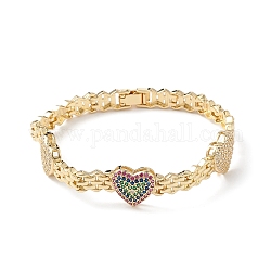 Bracelets de lien de coeur de zircone cubique, bijoux en laiton pour femmes, véritable 16k plaqué or, 7 pouce (17.9 cm), 6.5mm