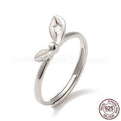 925 регулируемое кольцо из родированного серебра для женщин, бантом, с 925 маркой, платина, внутренний диаметр: 17.6 мм