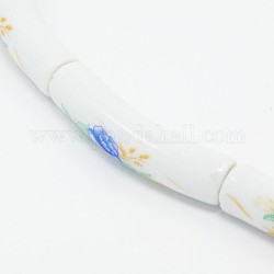 Handmade Flower Printed Porcelain Ceramic Curved Tube Beads Strands, Royal Blue, 32~40x9mm, Hole: 4mm, about 10pcs/strand, 14.76inch