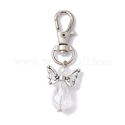 Angel Glass Beads Pendants Decorations, with Alloy Swivel Lobster Claw Clasps, Clear, 57mm