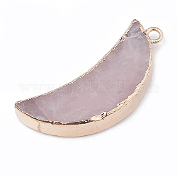 Pendenti in quarzo rosa placcato naturale, con accessori metallico, luna, 45~46x20x4~7mm, Foro: 3 mm