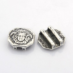 Tibetan Style Alloy Slide Charms, Flat Round with Pattern, Nickel Free, Antique Silver, 17x18x6mm, Hole: 2x14mm