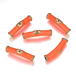 Micro en laiton ouvrent perles tube de zircons clairs, Plaqué longue durée, avec l'émail, Tube avec oeil, véritable 18k plaqué or, rouge-orange, 32x7mm, Trou: 3.2mm, 7 mm de diamètre