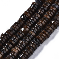 Natural Freshwater Shell Beads Strands, Dyed, Flat Round/Disc, Heishi Beads, Coffee, 6x6x1~2.5mm, Hole: 1mm, about 201~208pcs/strand, 15.20~15.43 inch(38.6~39.2cm)