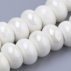 Abalorios de porcelana hechas a mano, pearlized, rerondana plana, blanco cremoso, 13x8.5~9mm, agujero: 5 mm