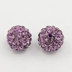 Polymer Clay Rhinestone Beads, Pave Disco Ball Beads, Grade A, Round, PP12, Light Amethyst, 10mm, Hole: 1.5mm