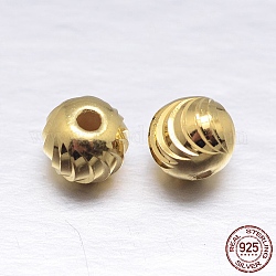 Fancy Cut Round 925 Sterling Silver Spacers Beads, Real 18K Gold Plated, 6mm, Hole: 1.4mm, about 72pcs/20g