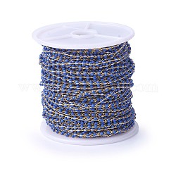 Cadenas de abalorios hechas a mano de esmalte, soldada, con cadenas de latón, real 18k chapado en oro, Plateado de larga duración, con carrete, azul dodger, 4~5x2x2~3mm, aproximadamente 32.8 pie (10 m) / rollo