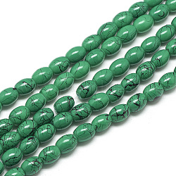 Hornear pintado hebras de abalorios de vidrio banco de estirado, oval, verde, 8x6~6.5mm, agujero: 1 mm, aproximamente 100 pcs / cadena, 31.4 pulgada