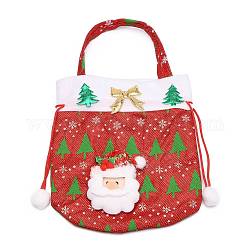 Decoraciones de bolsas de dulces de tela navideña, bolso de muñeca de dibujos animados con cordón, con mango, para la fiesta de navidad adornos de regalo, rojo, patrón de Papá Noel, 32.5x20x1.3 cm