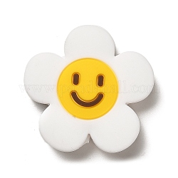 Silikonperlen, Blume mit lächelndem Gesicht, Beißperlen aus Silikon, weiß, 30x31x8.5 mm, Bohrung: 3 mm