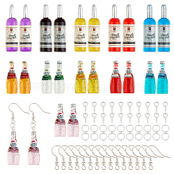Chgcraft fai da te 22 paio di orecchini a forma di bottiglia per bevande, comprese perline di resina, Ganci di orecchini in ottone, accessori di ferro, colore misto, perline: 48x12 mm, 44pcs/scatola