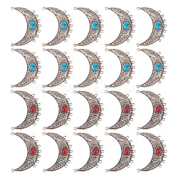 Arricraft 20 pz 2 collegamenti di componenti per lampadari in lega di stile tibetano in stile, con finto turchese, luna crescente, argento antico, 53x43x7mm, Foro: 2 mm, 10pcs / style