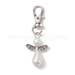Ange abs plastique imitation perle pendentif décorations, avec un alliage pivotant homard fermoirs griffe, blanc, 63.5mm