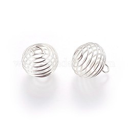 Iron Wire Pendants, Spiral Bead Cage Pendants, Round, Silver, 15~16x14mm, Hole: 4~5mm