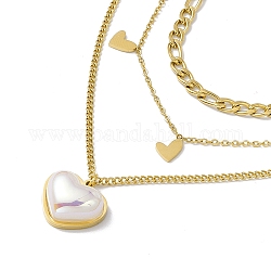 Пластиковые жемчужные подвески в форме сердца трехслойное ожерелье, ионное покрытие (ip) 304 ювелирное изделие из нержавеющей стали для женщин, золотые, 15.16 дюйм (38.5 см)