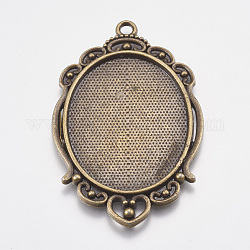 Tibetan Style Pendant Cabochon Settings, Lead Free & Nickel Free, Oval,  Antique Bronze, 62x39x3mm, Hole: 2.5mm, Tray: 40x30mm
