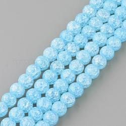 Chapelets de perles en quartz craquelé synthétique, ronde, teinte, lumière bleu ciel, 8mm, Trou: 1mm, Environ 50 pcs/chapelet, 15.7 pouce