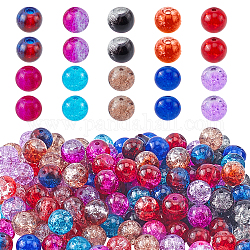 Perles en verre craquelé transparentes, ronde, couleur mixte, 8mm, Trou: 1.3~1.6mm, 10 couleurs, 20 pcs / couleur, 200 pcs / boîte