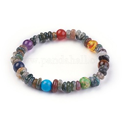 Chakra Jewelry Stretch Bracelets, with Natural Indian Agate and Natural & Synthetic Mixed Gemstone Beads, 55mm